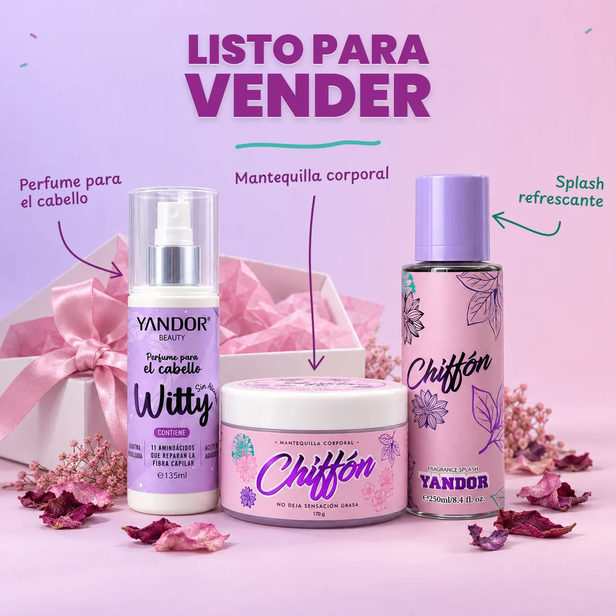 Kit con perfume para el cabello Witty, mantequilla y splash Chiffón, con el título Listo para vender